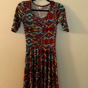Red/Yellow Aztec Print LuLaRoe Nicole A-Line Dress - NWOT XS